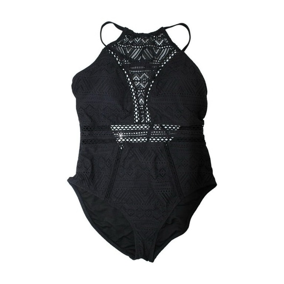 Salt & Cove Black Crochet One Piece Swimsuit Size Small - Picture 4 of 8